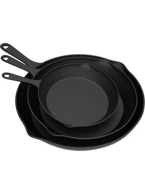 Pre-Seasoned Cast Iron Skillet Set - 3 Sizes (6", 8", 9") - Durable, Deep Pans